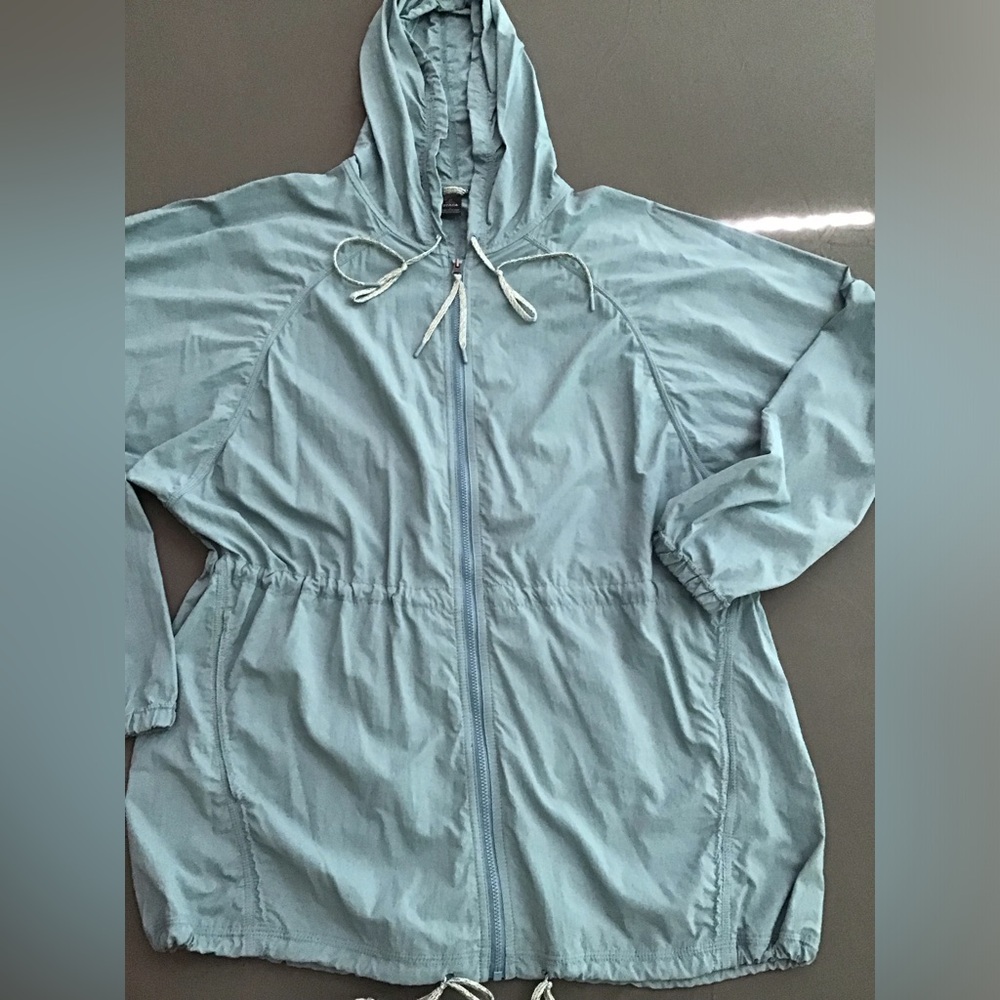 Prana “breathe” lt teal green soft hooded jacket large EUC